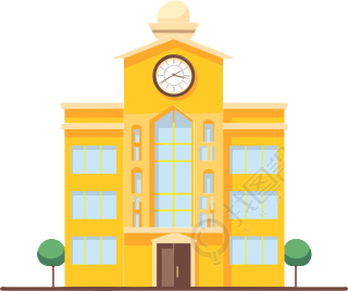 动态图形素材黄色学校建筑带时钟