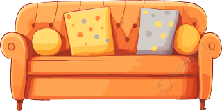彩色动画风格的不同颜色靠垫橙色沙发插画元素