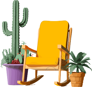 黄色摇椅动态图搭配带盆仙人掌的植物