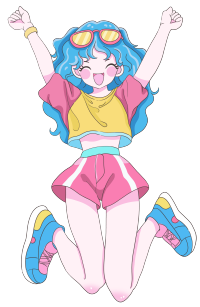 多巴胺粉蓝色女孩PNG插画