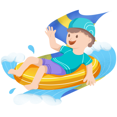 卡通小男孩坐在游泳圈上玩冲浪插画素材