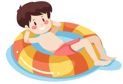 躺在游泳圈开心游泳的小男孩插画素材