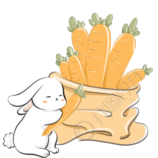 可爱的小兔子和一大袋胡萝卜商用插画