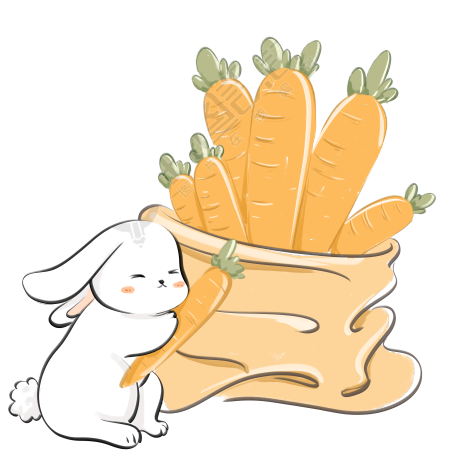 可爱的小兔子和一大袋胡萝卜商用插画