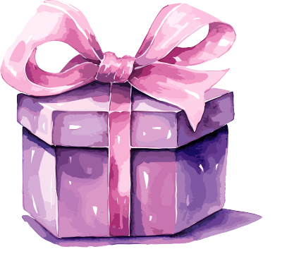 浪漫主题动态水彩画：紫色盒子上系着粉色蝴蝶结元素