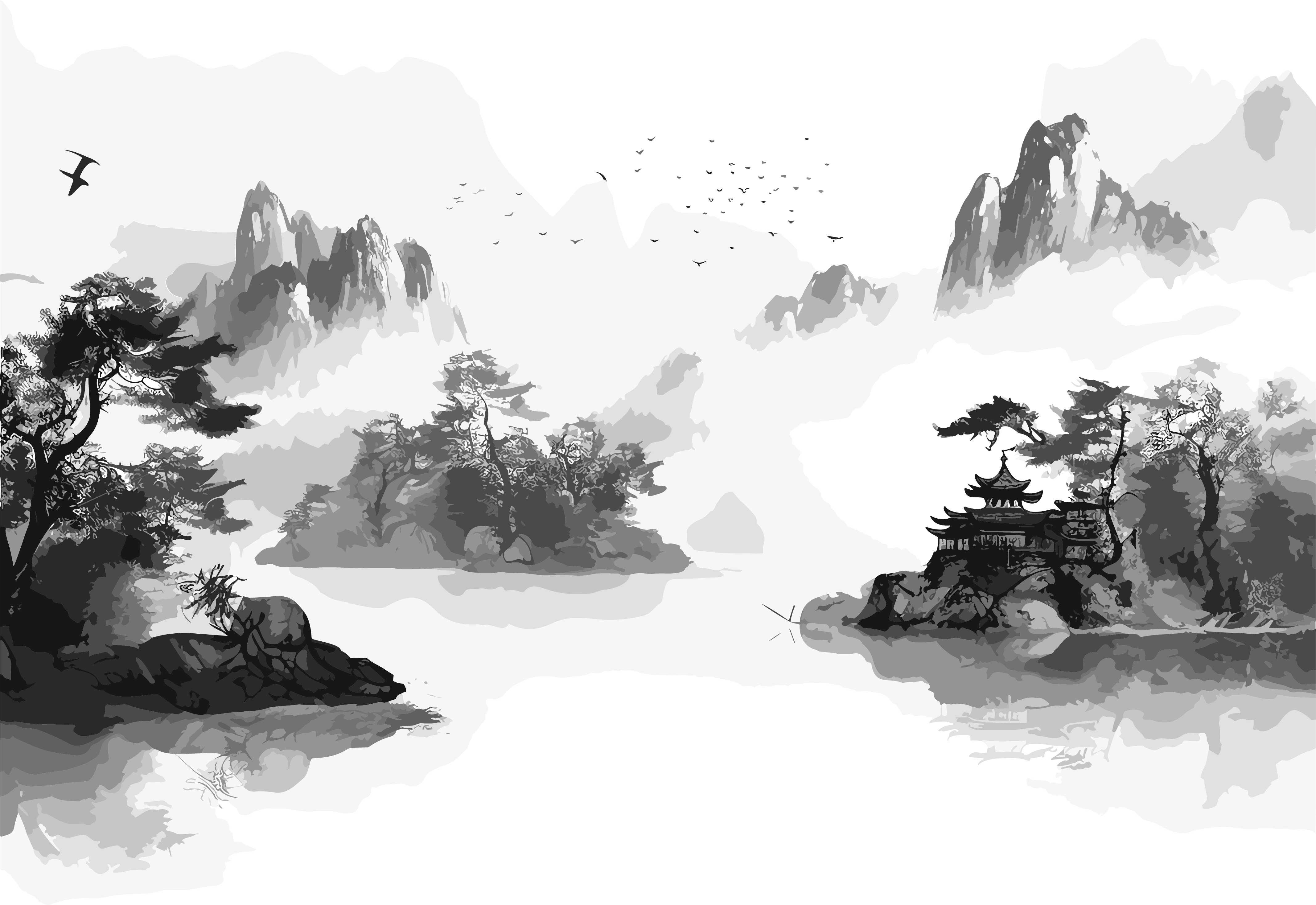 中国传统数码插画-山水雾景