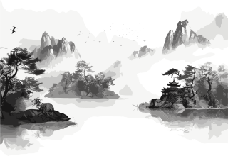 中国传统数码插画-山水雾景