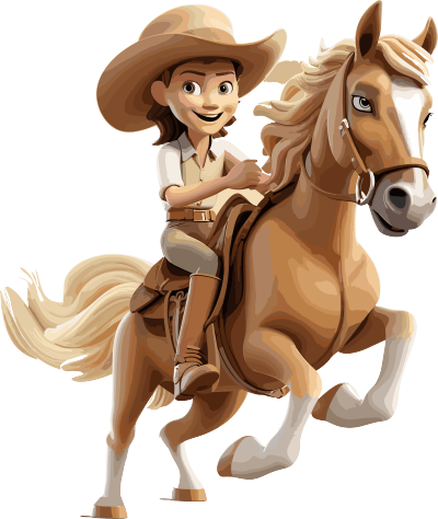 卡通风格骑马带草帽的人物PNG图形素材
