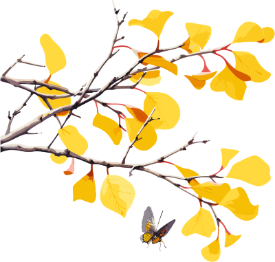 中国水墨风格的黄叶黄枝画作