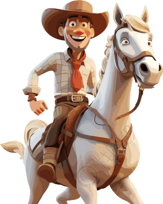 卡通人物骑马带草帽的插画设计素材