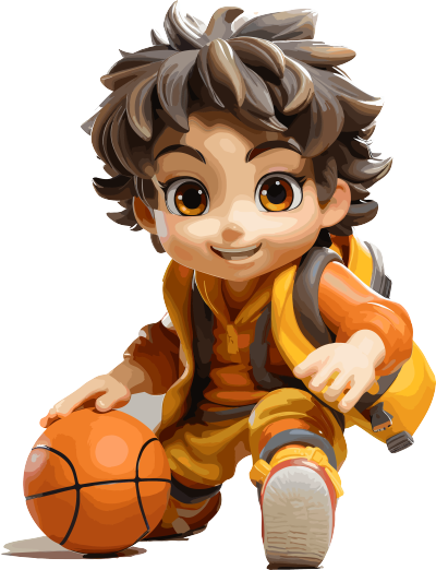 卓越设计：独特风格的黄橙色3D篮球男孩