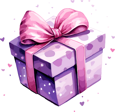 浪漫风格紫色盒子粉色蝴蝶结水彩元素