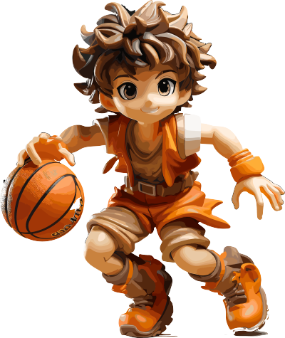 黄橙色独特角色设计的3D男孩打篮球动画