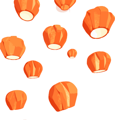 多个橙色纸灯笼在白色背景上素材