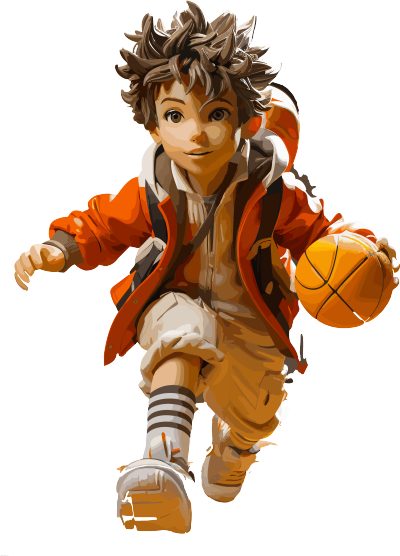 立体黄橙风格男孩打篮球动画