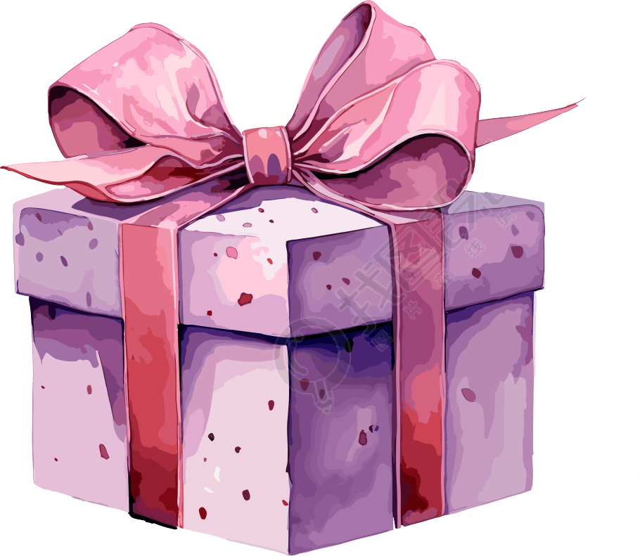 紫色礼盒粉色蝴蝶结水彩元素