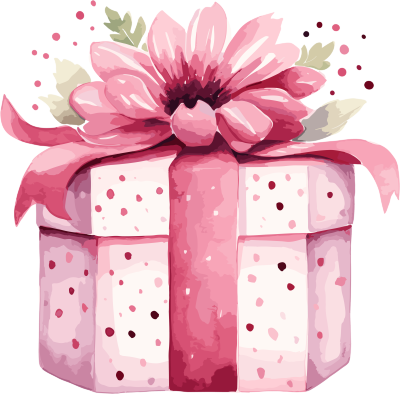 水彩风格粉色波点花纹礼盒元素