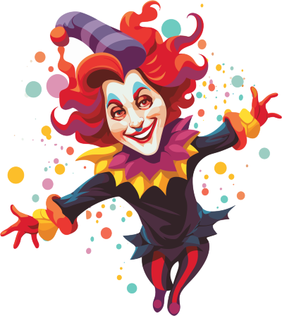 彩色小丑透明背景的彩色插画设计素材