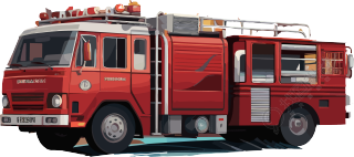 消防车和救援队成员的创意插画素材