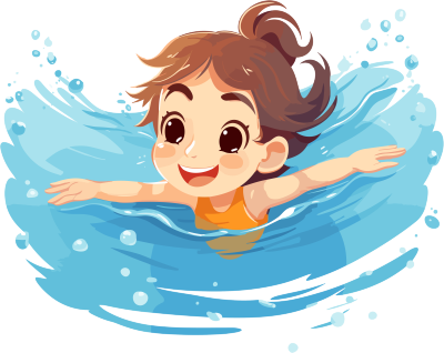 可爱活泼的小女孩游泳动画插画