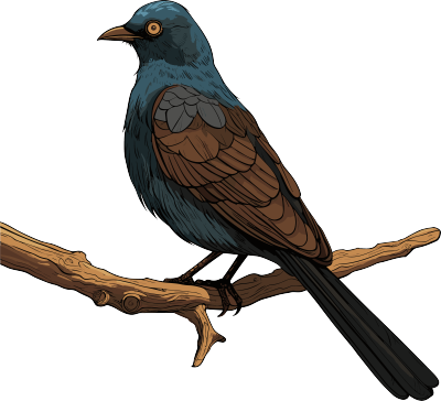 动态插画设计棕色鸟蓝色喙经典风格素材