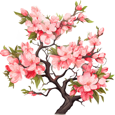 粉色透明背景的桃花树矢量插画