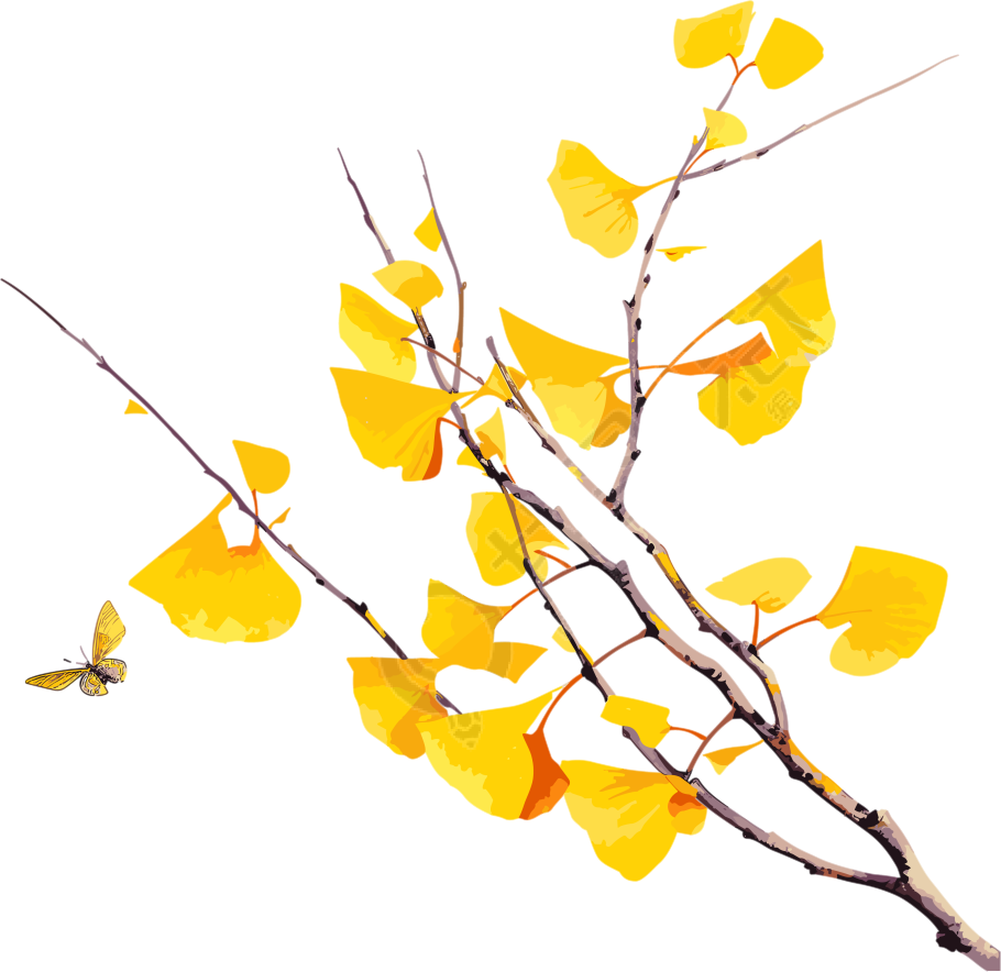 中国水墨风格的黄色叶子图案素材