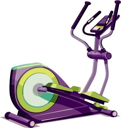 绿紫色椭圆交叉训练器卡通插画
