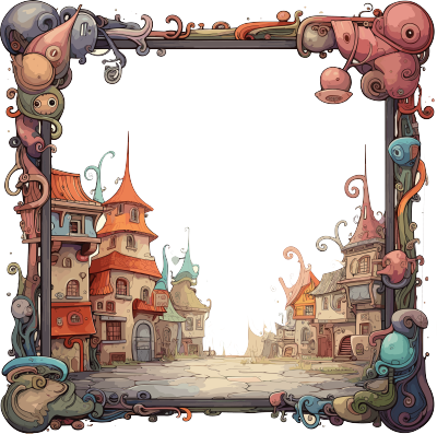 童话小镇中的方形画框素材