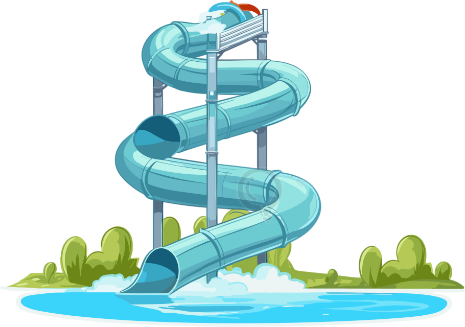 水滑梯和游泳池的动态插画
