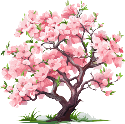 粉色矢量桃花树插画