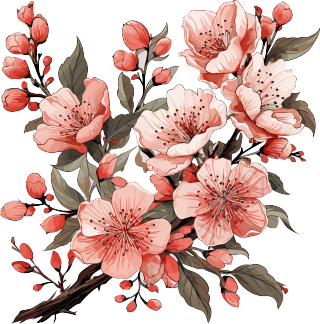 粉色花朵分支PNG矢量艺术图像素材