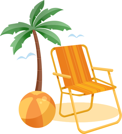 海边度假沙滩椅椰子树可商用插画