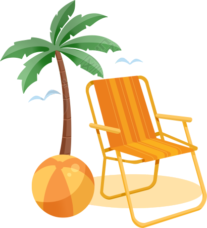 海边度假沙滩椅椰子树可商用插画