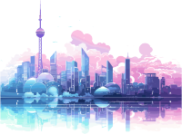 紫蓝色城市天际线图形素材