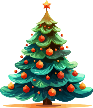 手绘绿色圣诞树PNG图标元素