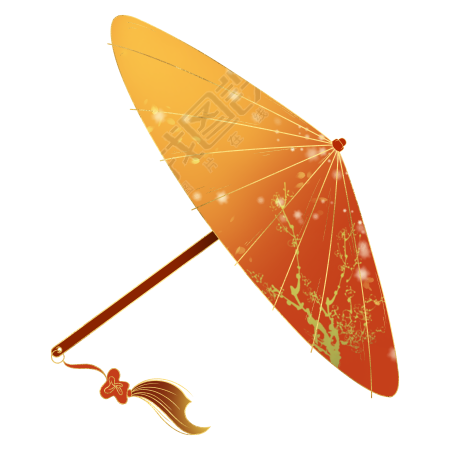 手绘橙黄色的油纸伞PNG插画