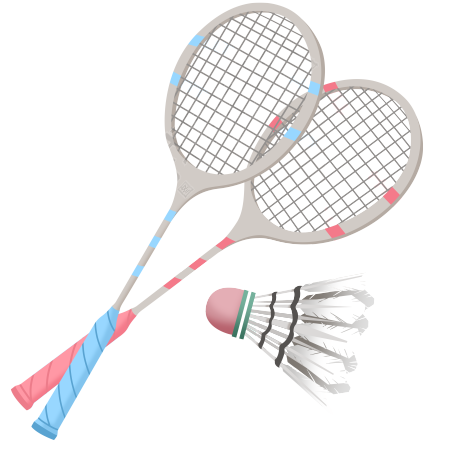 可爱粉蓝色羽毛球拍和羽毛球插画元素