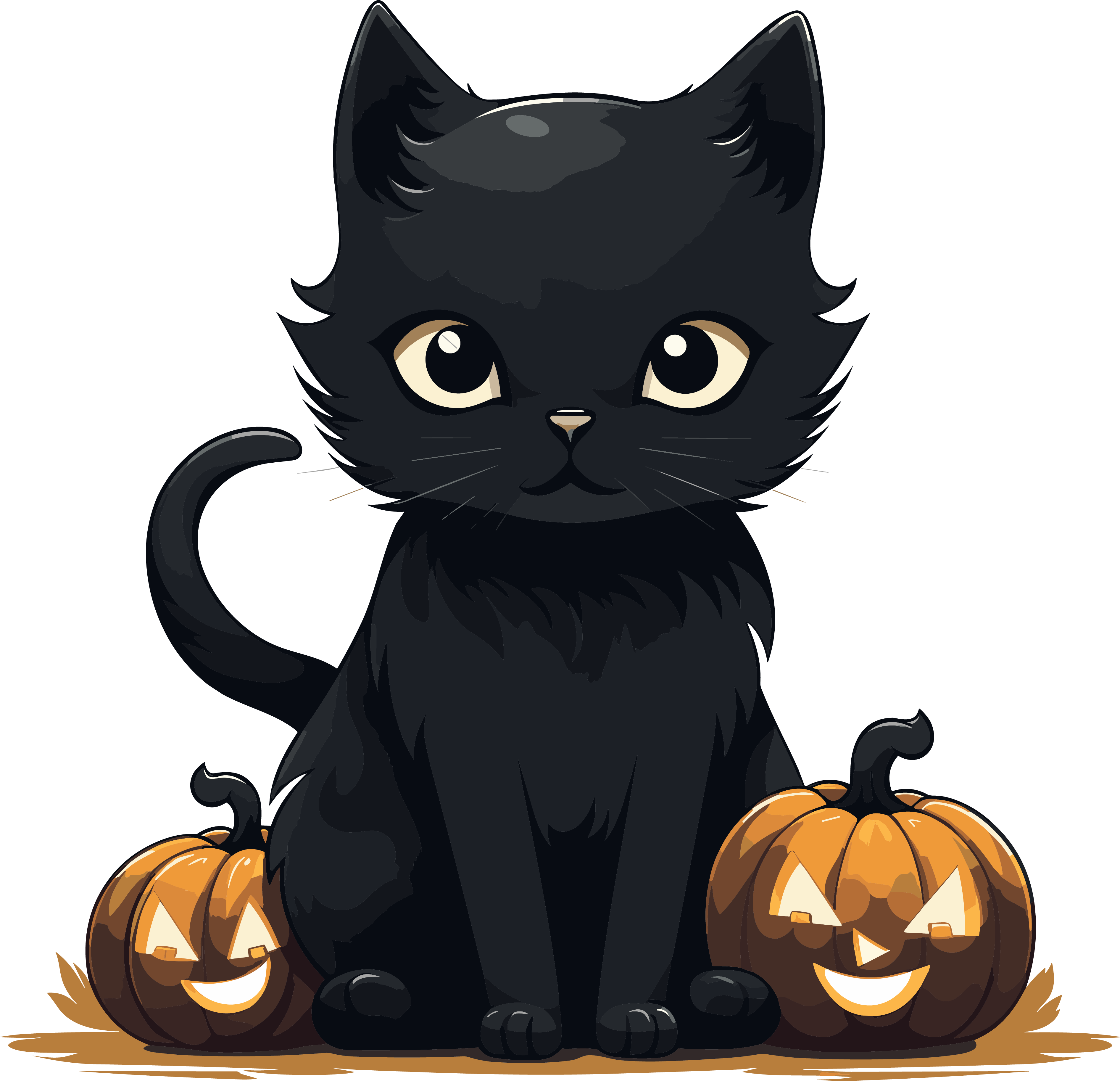 Foto Katzen Schwarz Halloween Kürbisse Tiere
