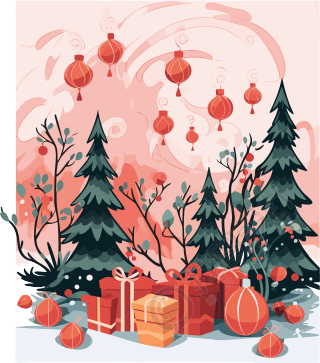 圣诞节粉色平面插画设计元素