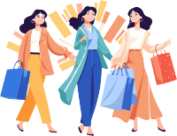三个女孩手持购物袋矢量插画