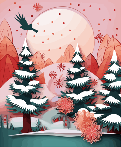 可商用粉色天空圣诞节卡片PNG插画