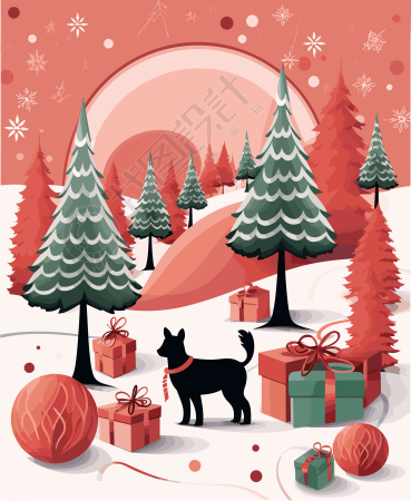 粉色平面插画圣诞节卡片