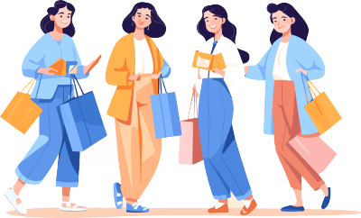 透明背景的三个女孩购物袋矢量插画