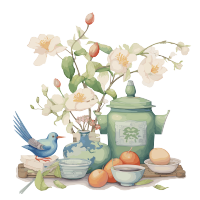 古风花鸟处暑元素