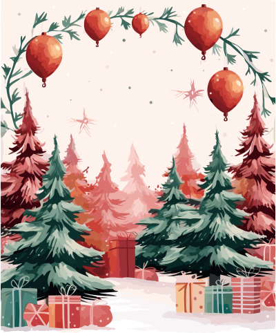 圣诞节粉色透明背景矢量卡片插画