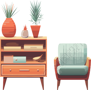 矢量、粉彩和扁平插画风格的家具