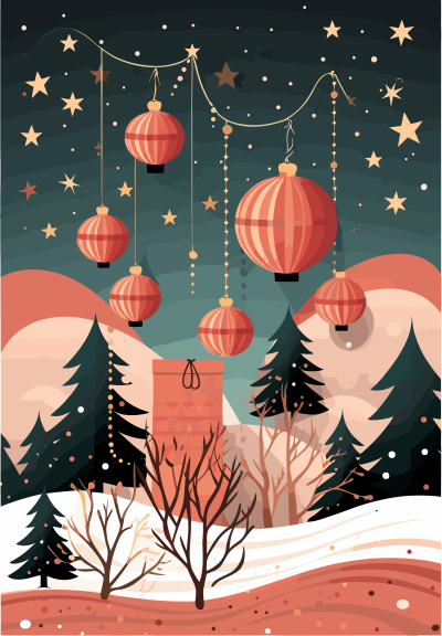 粉色平面插画风格的圣诞节卡片