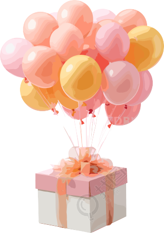 粉色气球装饰生日礼盒元素