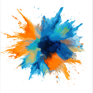 暗橙与湛蓝的宇宙符号水彩粉末爆炸